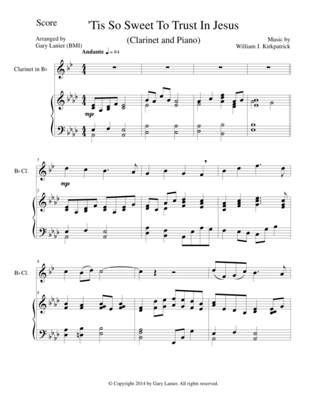 Tis So Sweet To Trust In Jesus Bb Clarinet Piano And Clarinet Part Sheet Music