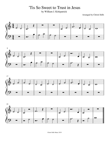 Free Sheet Music Tis So Sweet To Trust In Jesus Beginner Piano Solo