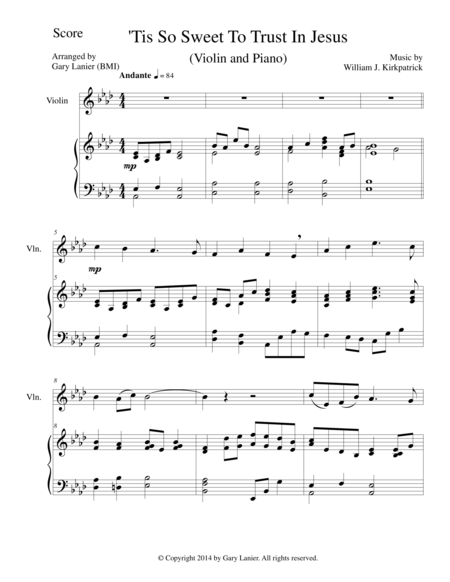 Tis So Sweet To Trust In Jesus Violin Piano And Violin Part Sheet Music