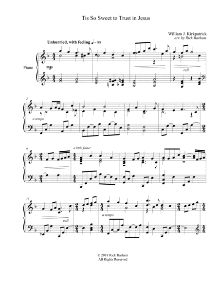 Tis So Sweet To Trust In Jesus Sheet Music