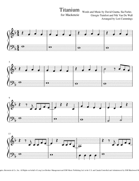 Free Sheet Music Titanium Easy Piano