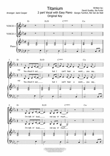 Titanium For 2 Voices With Chords And Easy Piano Accompaniment Original Key Sheet Music