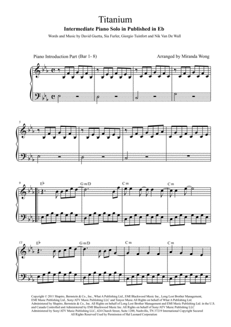 Titanium Intermediate Piano Solo In Published Eb Key With Chords Sheet Music