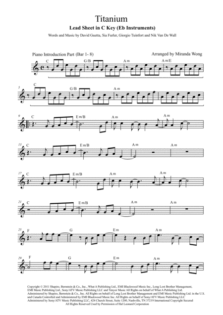 Titanium Lead Sheet In C Key With Chords Sheet Music