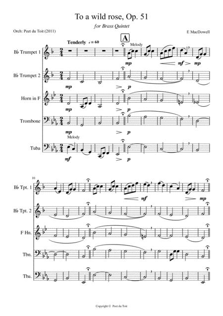 Free Sheet Music To A Wild Rose Edward Macdowell Brass Quintet