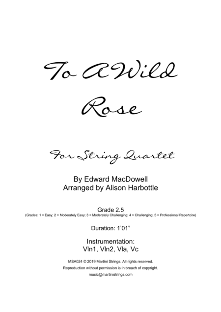 To A Wild Rose String Quartet Sheet Music