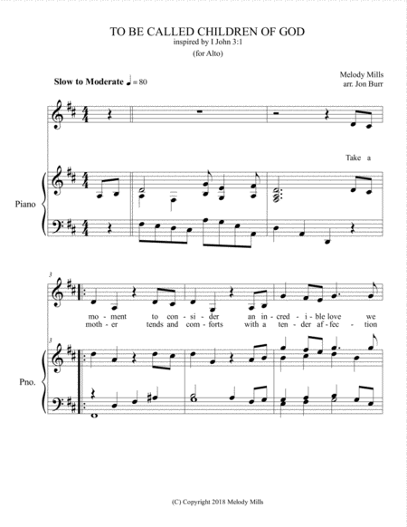 Free Sheet Music To Be Called Children Of God Piano Alto