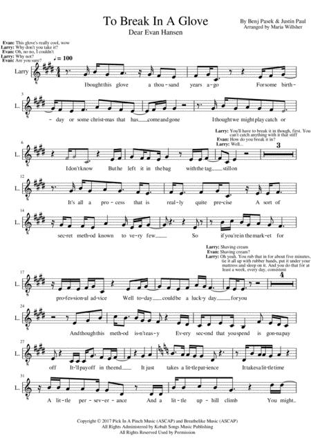 To Break In A Glove Dear Evan Hansen Vocals Sheet Music