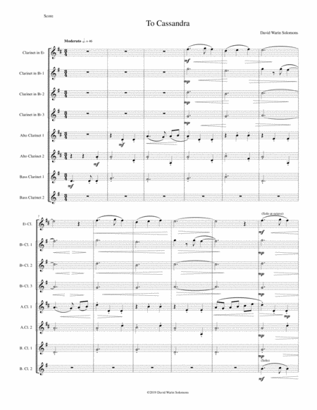 To Cassandra For Clarinet Octet Or Clarinet Choir Sheet Music