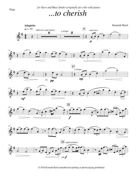 To Cherish Revised For Flute And Piano Sheet Music