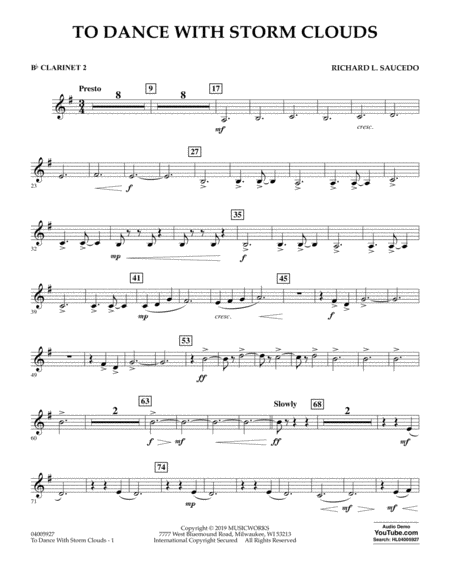 Free Sheet Music To Dance With Storm Clouds Bb Clarinet 2