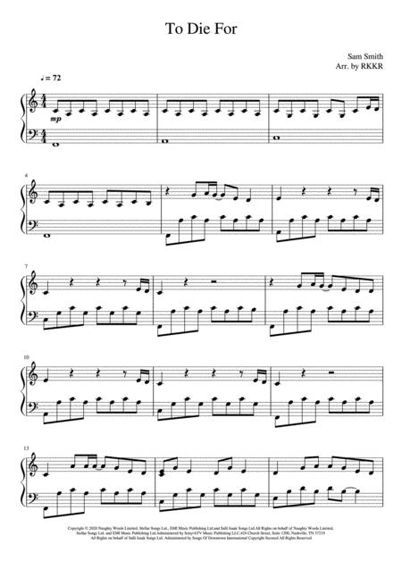 Free Sheet Music To Die For