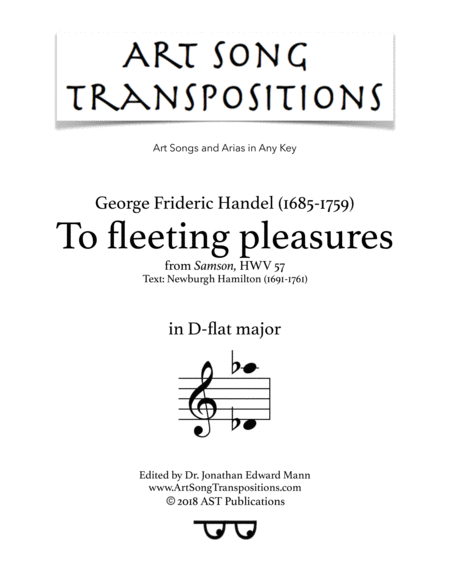 To Fleeting Pleasures D Flat Major Sheet Music