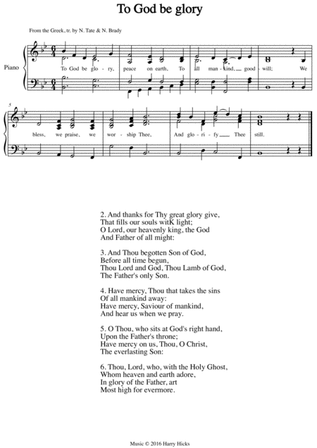 Free Sheet Music To God Be Glory A New Tune To A Wonderful Old Hymn