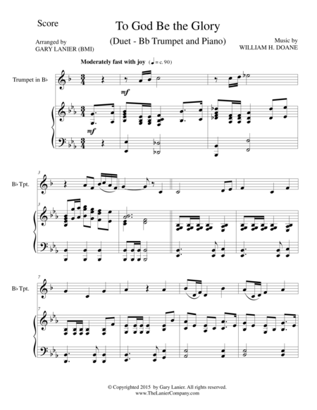 Free Sheet Music To God Be The Glory Duet Bb Trumpet And Piano Score And Parts