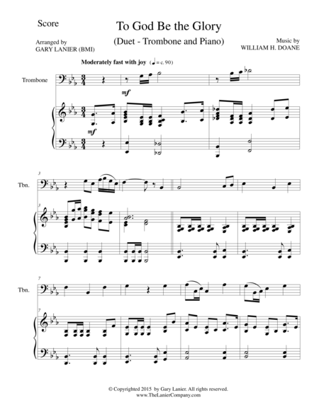 To God Be The Glory Duet Trombone And Piano Score And Parts Sheet Music