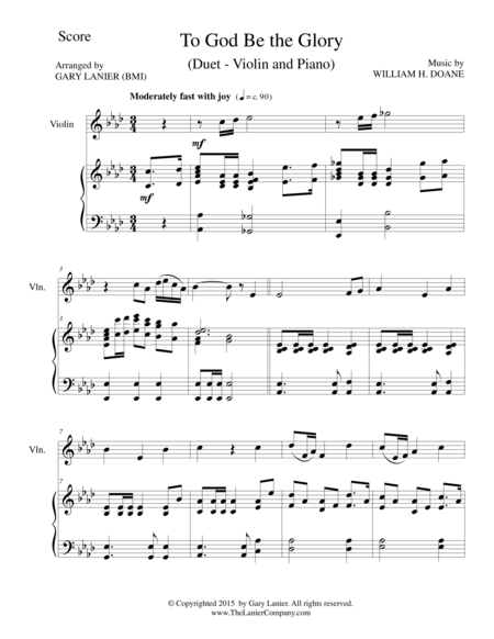 Free Sheet Music To God Be The Glory Duet Violin And Piano Score And Parts