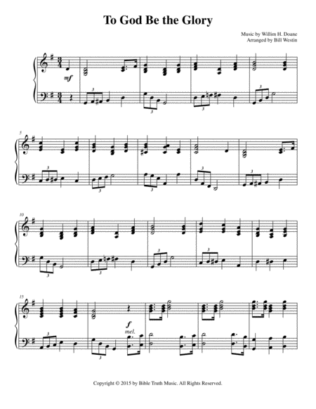 Free Sheet Music To God Be The Glory