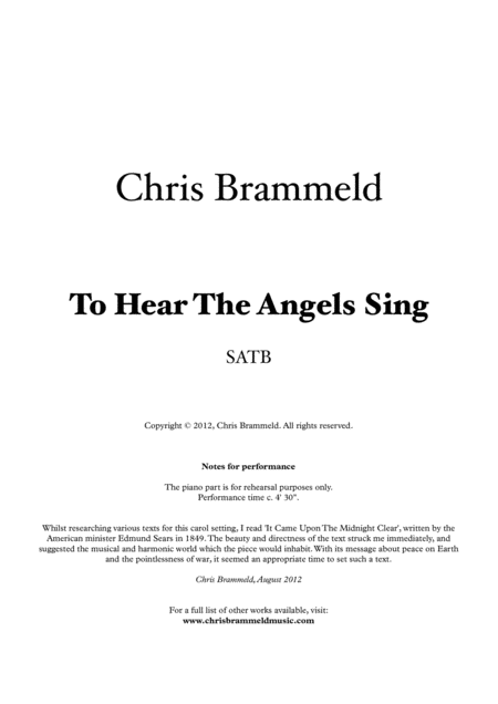 To Hear The Angels Sing Sheet Music