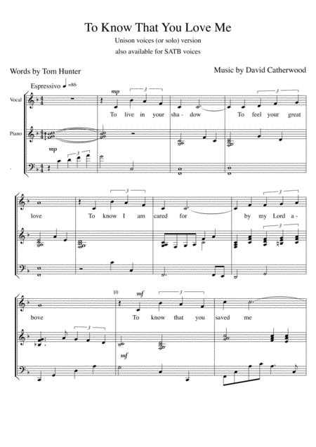 Free Sheet Music To Know That You Love Me For Unison Voices Or Solo With Piano Accompaniment