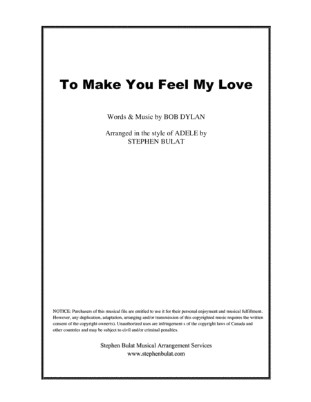 To Make You Feel My Love Bob Dylan Adele Lead Sheet In Original Key Of Bb Sheet Music