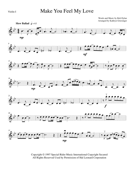 To Make You Feel My Love String Quartet Sheet Music