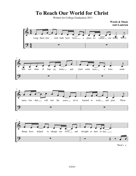 Free Sheet Music To Reach Our World For Christ