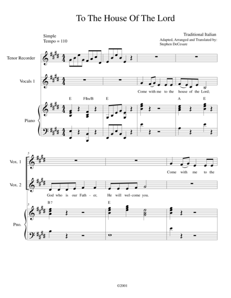 Free Sheet Music To The House Of The Lord