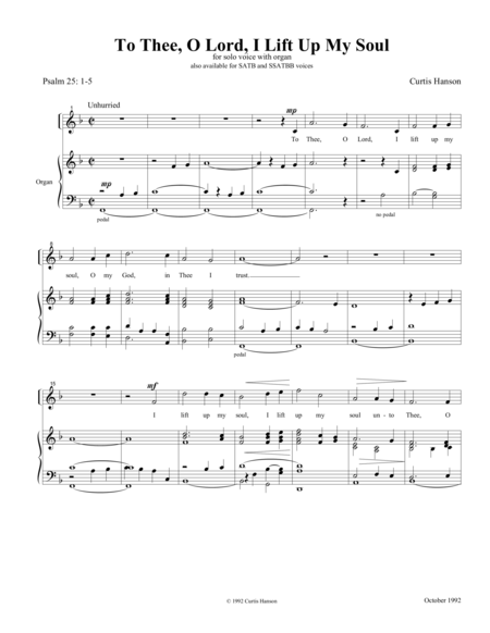 Free Sheet Music To Thee O Lord I Lift Up My Soul