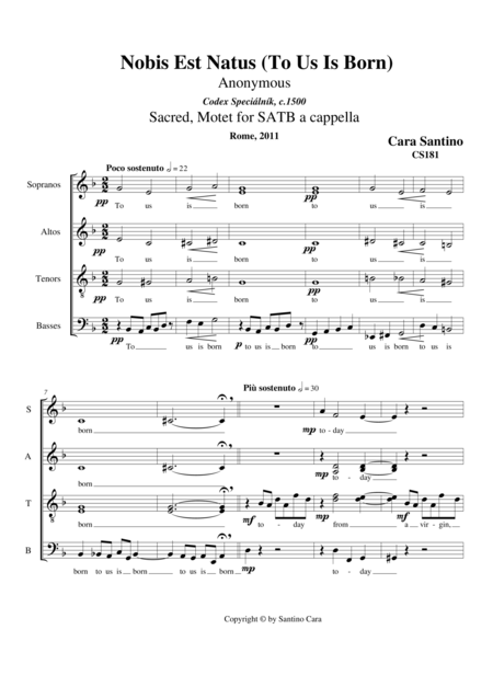 Free Sheet Music To Us Is Born Nobis Est Natus Sacred Motet For Choir Satb A Cappella