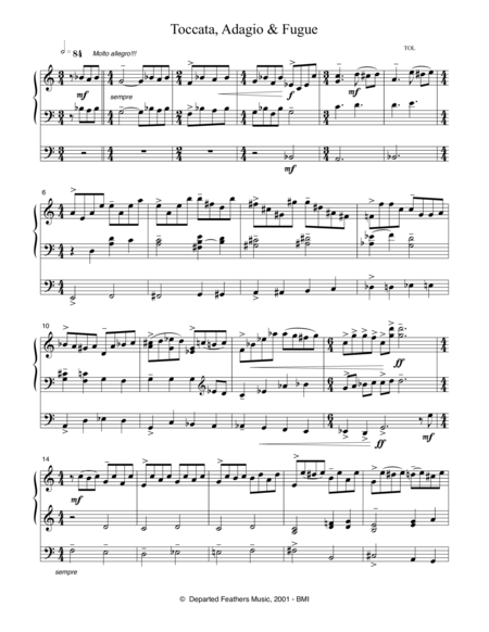 Toccata Adagio Fugue 2001 For Solo Organ Sheet Music