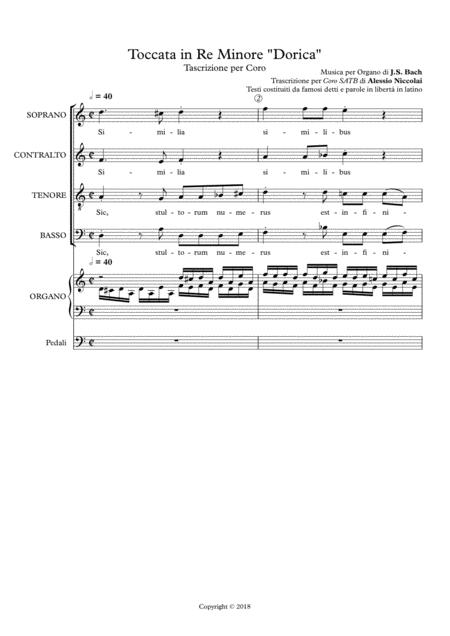 Toccata And Fugue In D Minor Bwv 538 Transcription For Satb Choir Sheet Music
