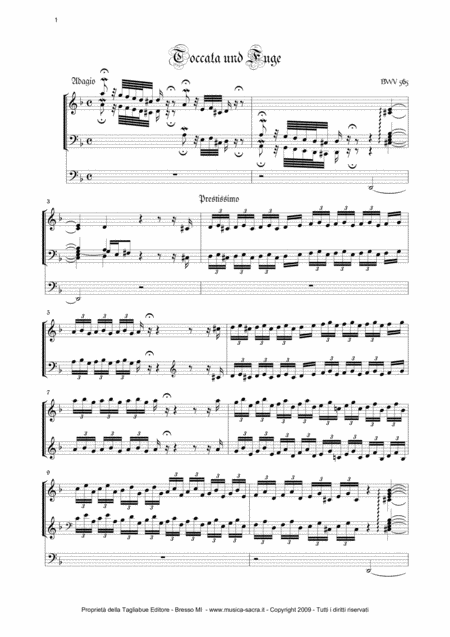 Toccata And Fugue In D Minor Bwv 565 Js Bach Sheet Music