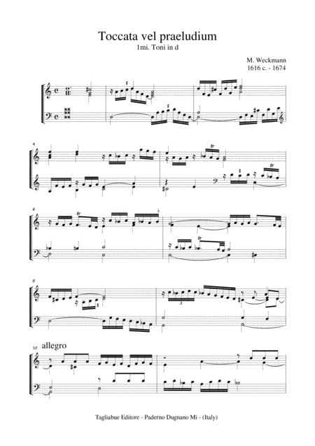 Toccata And Praeludium M Weckmann For Organ 3 Staff Sheet Music