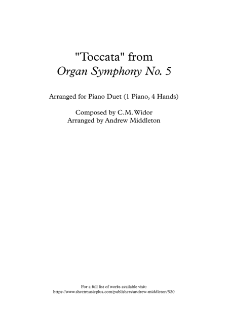 Toccata Arranged For Piano Duet Sheet Music