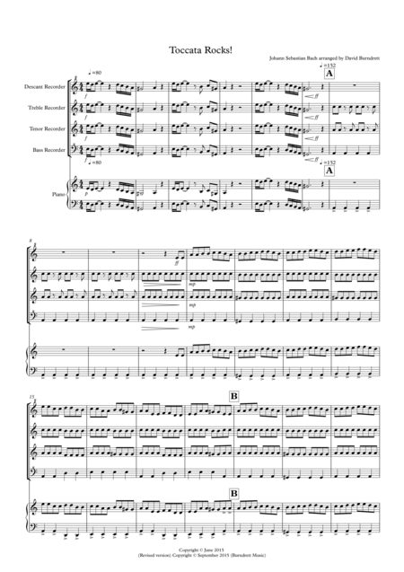 Toccata By Bach Rocks For Recorder Quartet Sheet Music