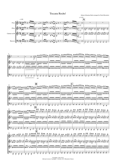 Toccata By Bach Rocks For Wind Quartet Sheet Music