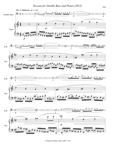 Toccata For Double Bass And Piano 2012 Piano Part Sheet Music
