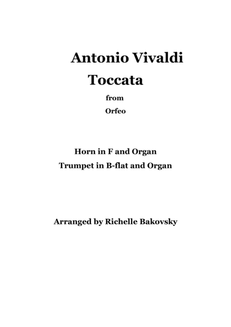 Toccata From Orfeo By Claudio Monteverdi For Trumpet Or Horn And Organ Sheet Music