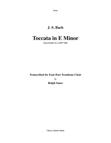 Free Sheet Music Toccata In E Minor From Partita No 6 Bwv 830