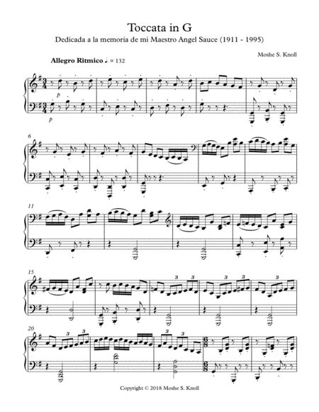 Toccata In G For Piano Solo Sheet Music