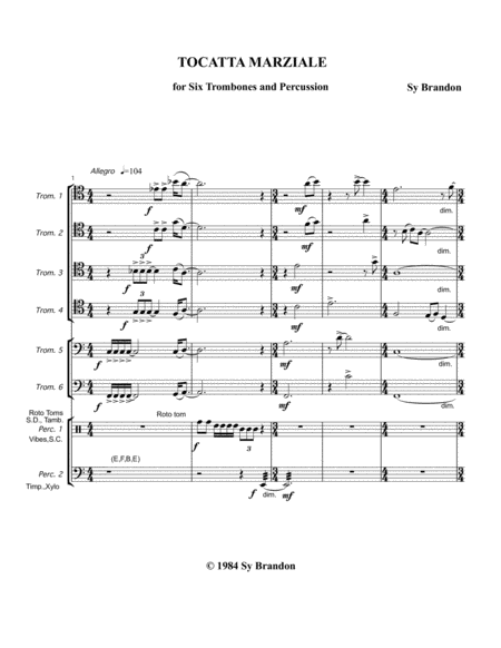 Toccata Marziale For Six Trombones And Two Percussion Sheet Music
