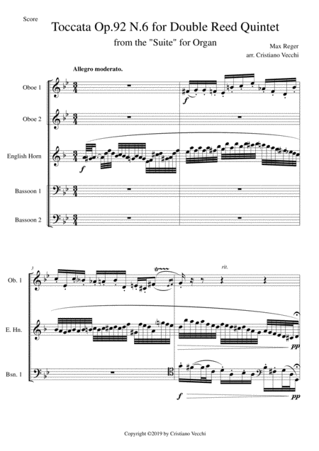 Toccata Op 92 N 6 For Double Reed Quintet Sheet Music