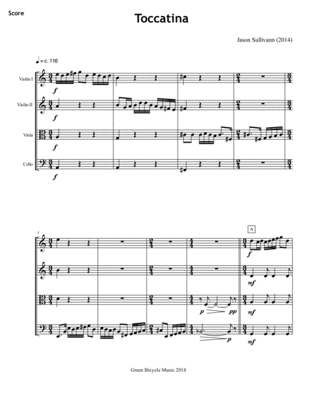 Free Sheet Music Toccatina For String Quartet