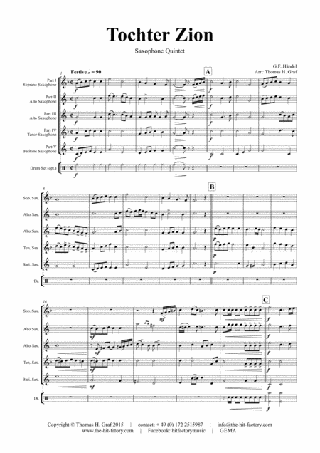 Tochter Zion Choral Shuffle Saxophone Quintet Sheet Music