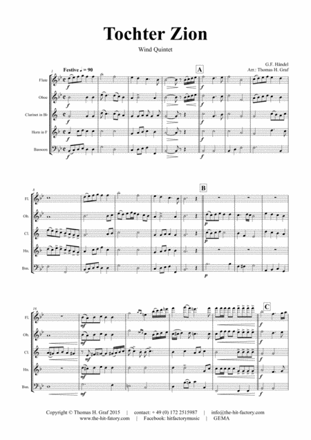 Tochter Zion Choral Shuffle Wind Quintet Sheet Music