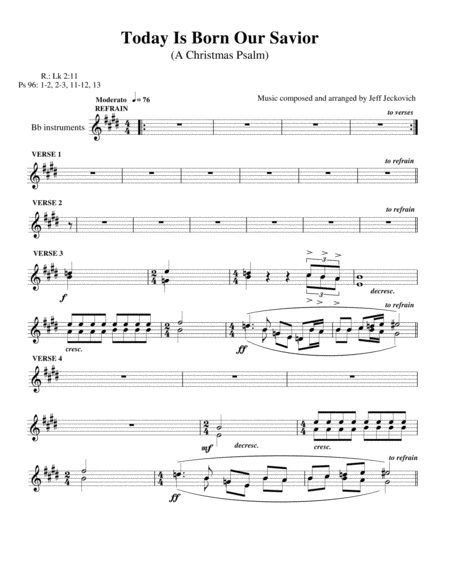 Free Sheet Music Today Is Born Our Savior A Christmas Psalm Two Bb Instruments