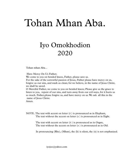 Free Sheet Music Tohan Mhan Aba Esan Song A Prayer To God For Mercy On The Whole World