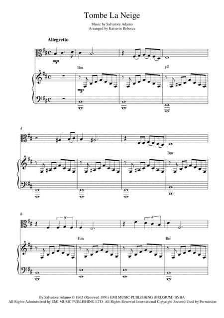 Free Sheet Music Tombe La Neige For Viola Solo And Piano Accompaniment
