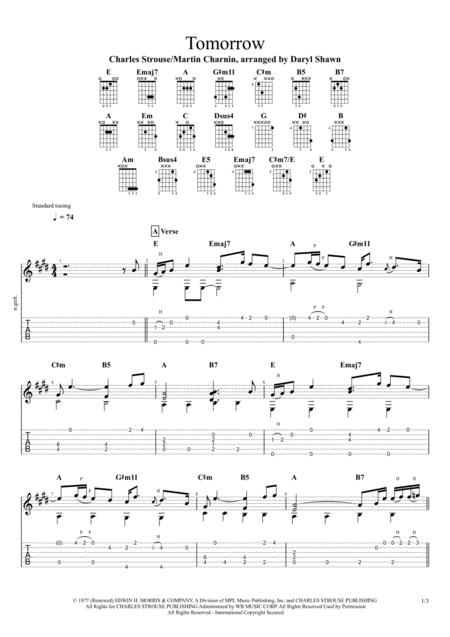 Free Sheet Music Tomorrow Annie For Solo Fingerstyle Guitar
